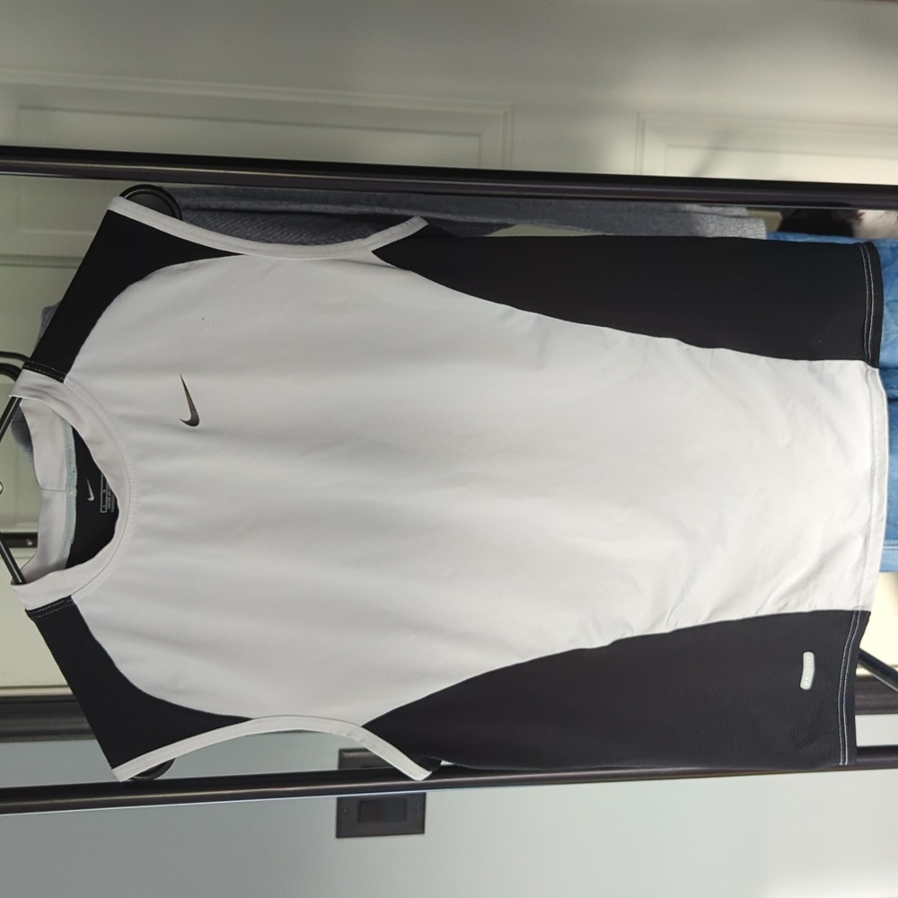 Men's large Nike dri-fit black and white athletic tank top.